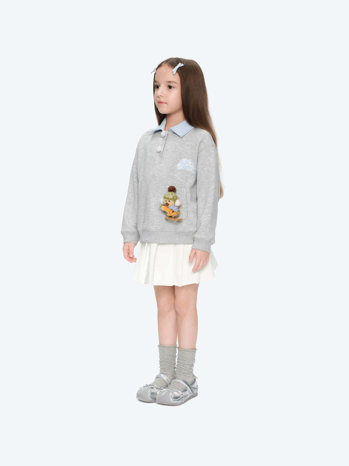 13DE MARZO Sled BabyBear Polo Collar Sweatshirt Grey