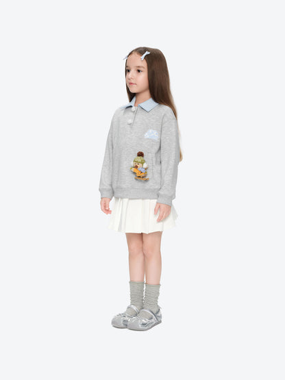 13DE MARZO Sled BabyBear Polo Collar Sweatshirt Grey