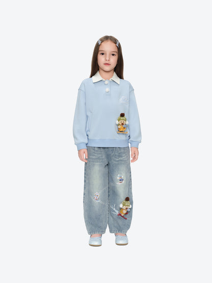 13DE MARZO Sled BabyBear Polo Collar Sweatshirt Blue