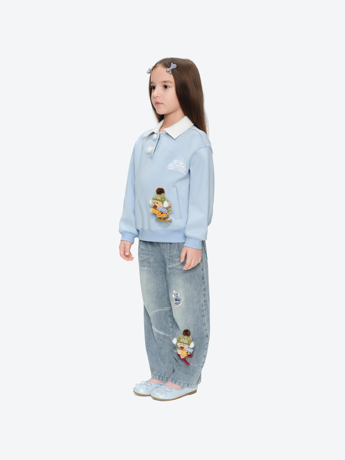 13DE MARZO Sled BabyBear Polo Collar Sweatshirt Blue