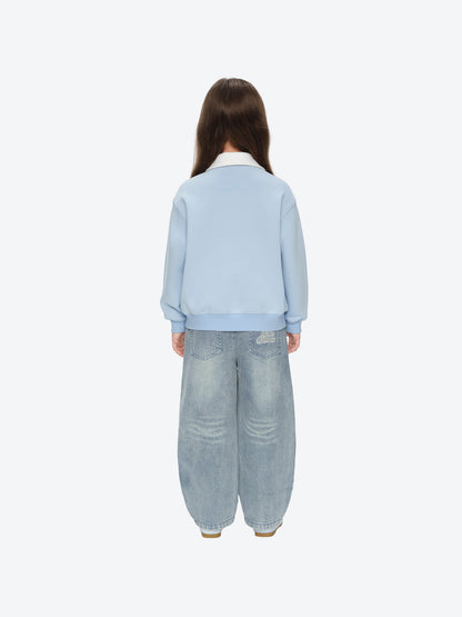 13DE MARZO Sled BabyBear Polo Collar Sweatshirt Blue