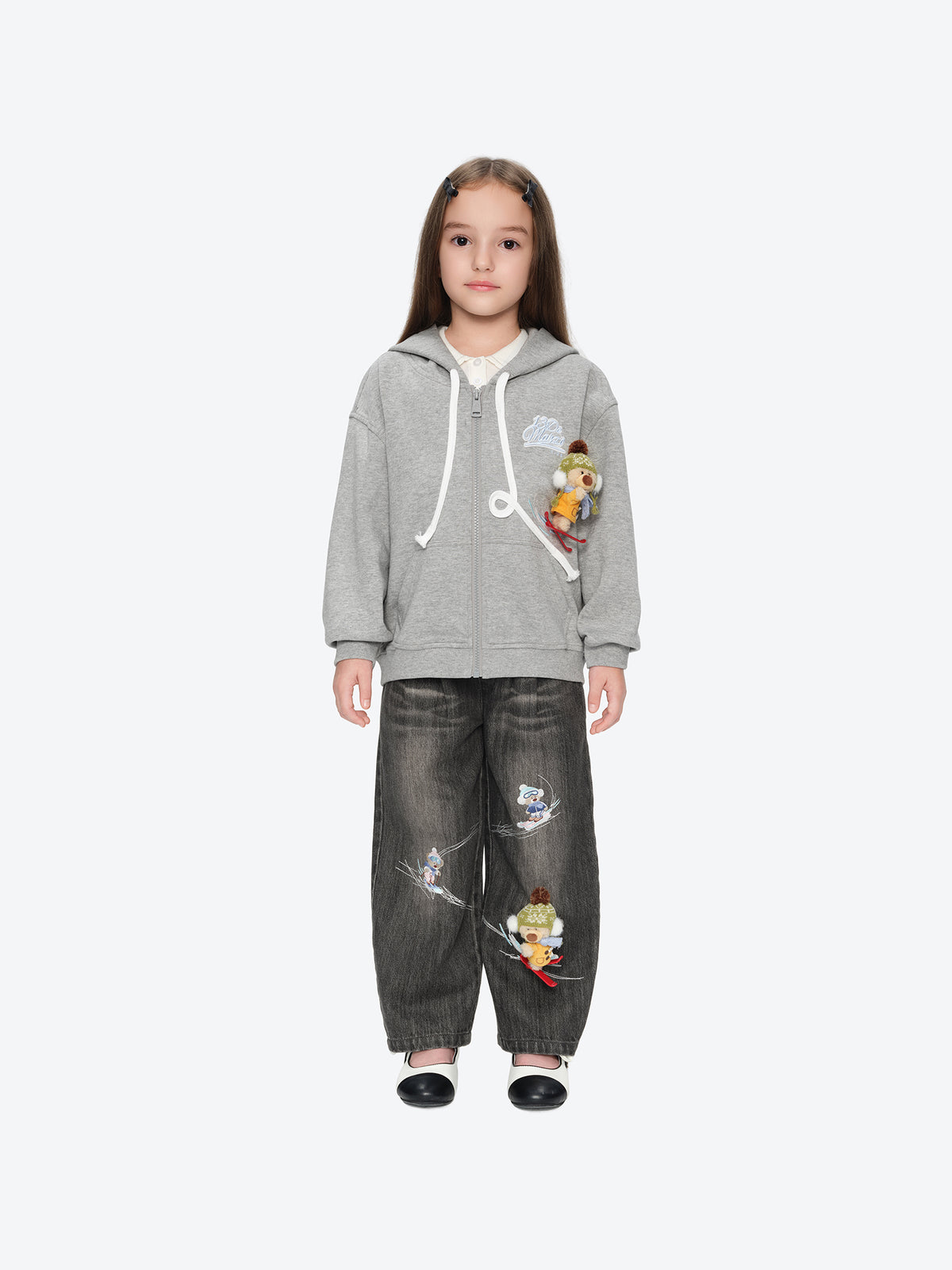 13DE MARZO Snow BabyBear Hooded Cardigan Grey
