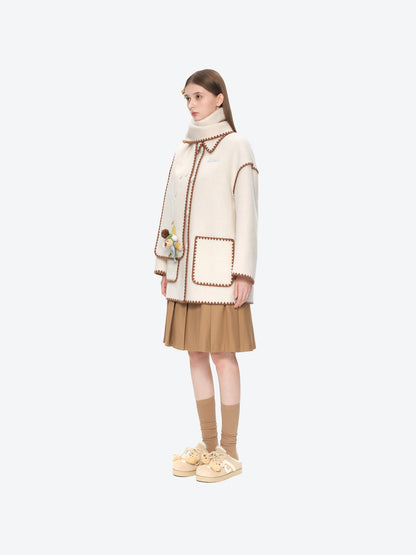 13DE MARZO Snow Bear Mid Length Scarf Coat White