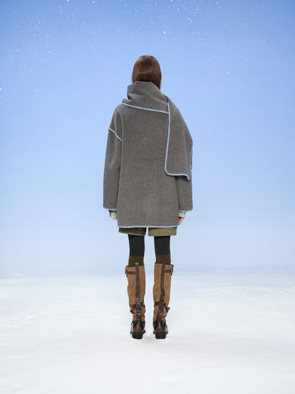 13DE MARZO Snow Bear Mid Length Scarf Coat Dark Grey