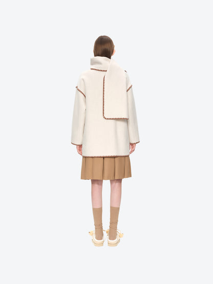 13DE MARZO Snow Bear Mid Length Scarf Coat White