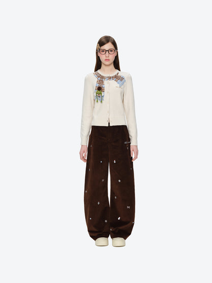 13DE MARZO Snow Bear Scarf  Knit Cardigan Beige