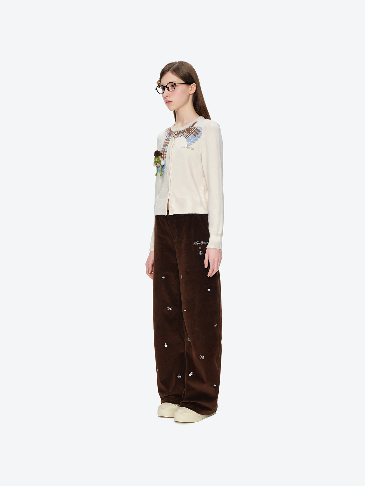 13DE MARZO Snow Bear Scarf  Knit Cardigan Beige