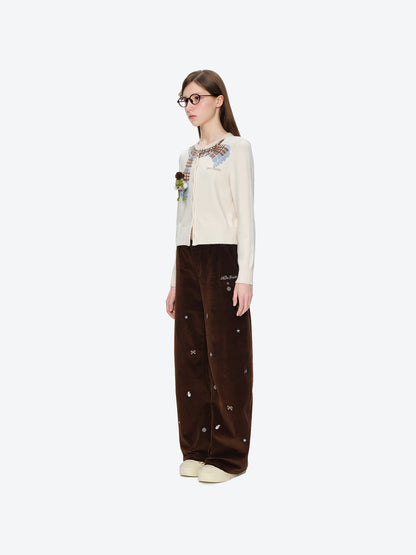 13DE MARZO Snow Bear Scarf  Knit Cardigan Beige