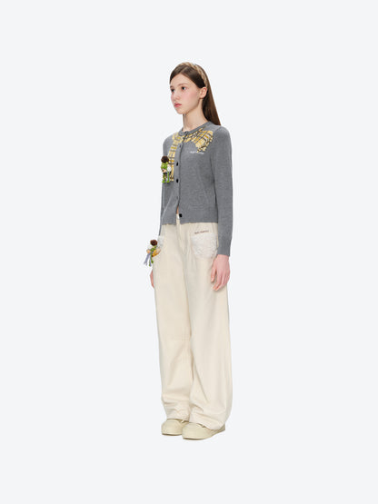13DE MARZO Snow Bear Scarf  Knit Cardigan Grey