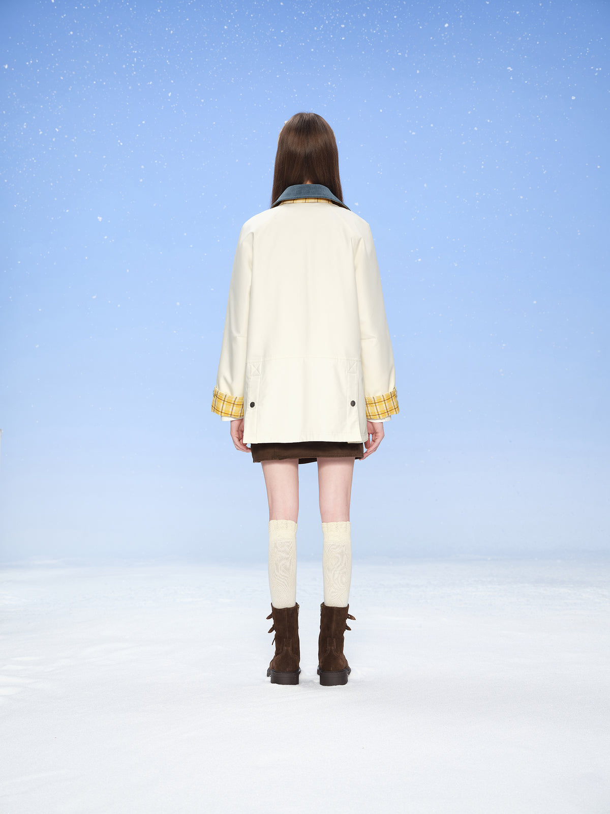 13DE MARZO Snow Bear Corduroy Mid Length Coat Beige