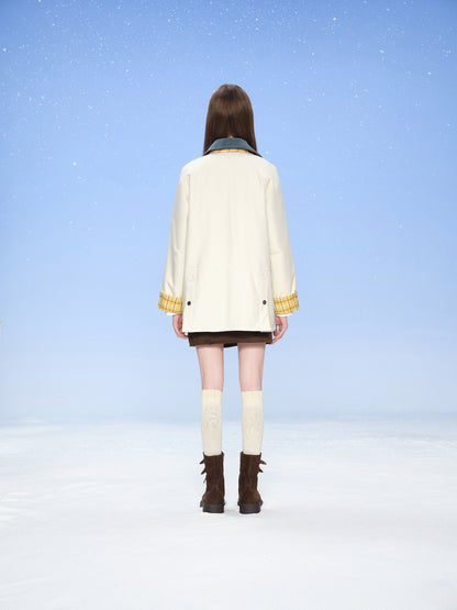 13DE MARZO Snow Bear Corduroy Mid Length Coat Beige