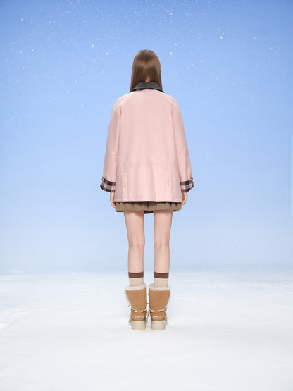 13DE MARZO Snow Bear Corduroy Mid Length Coat Pink
