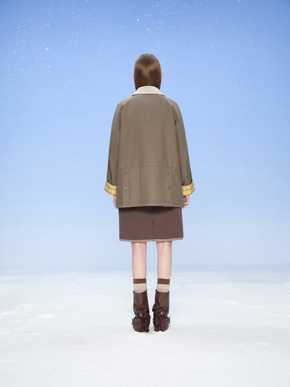 13DE MARZO Snow Bear Corduroy Mid Length Coat Green