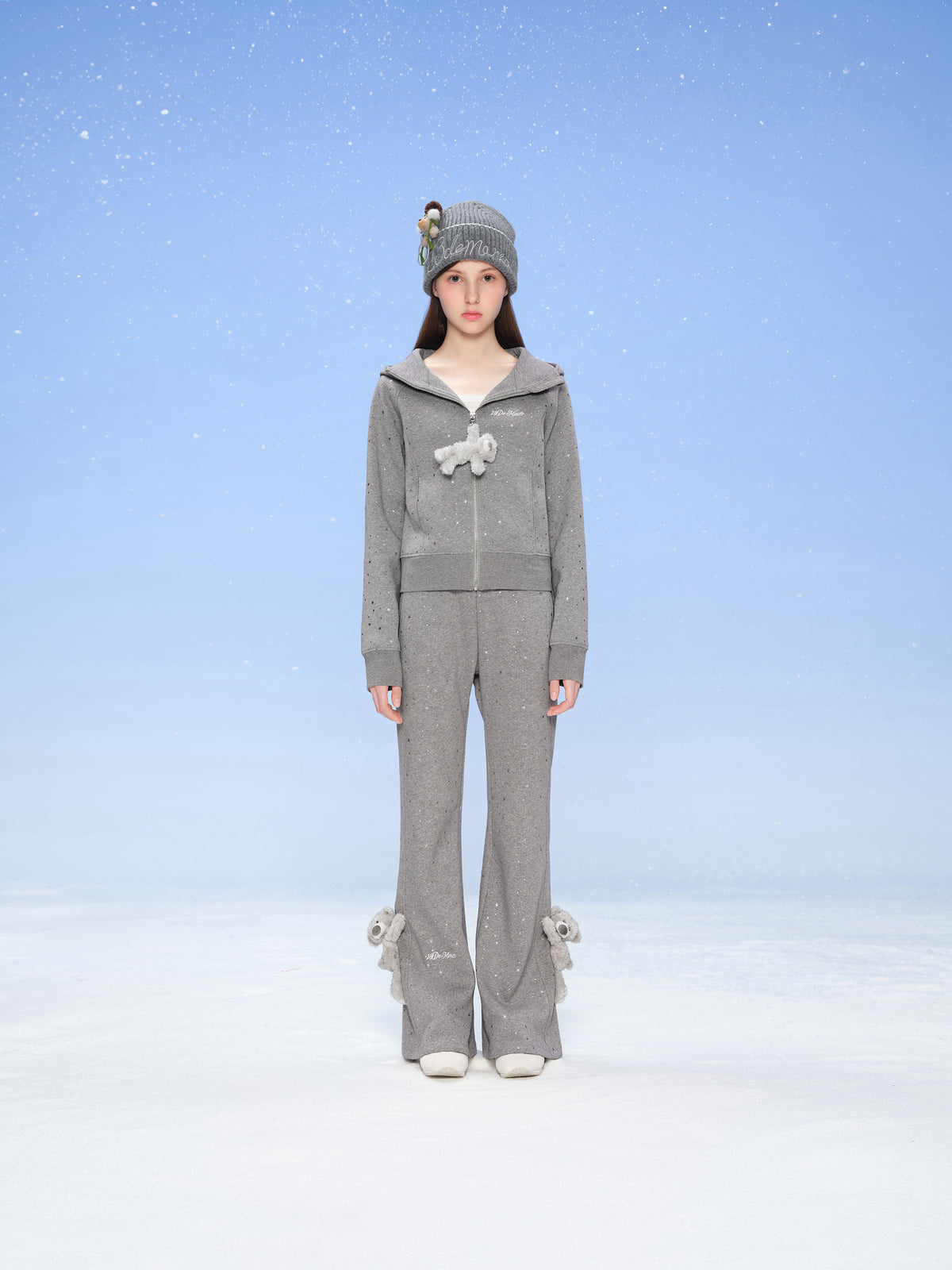 13DE MARZO Snow Bear Knit Beanie Grey - 13DE MARZO