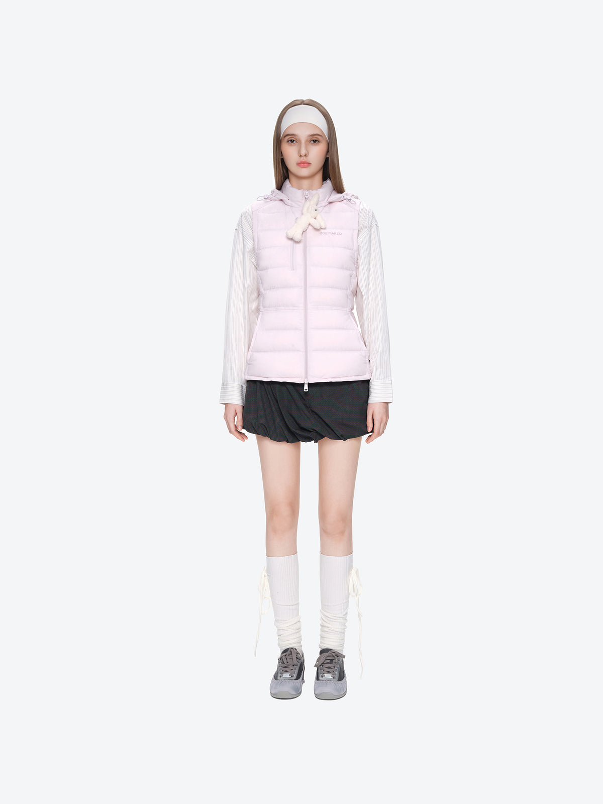 13DE MARZO Cinched Waist Quilted Down Vest Pink