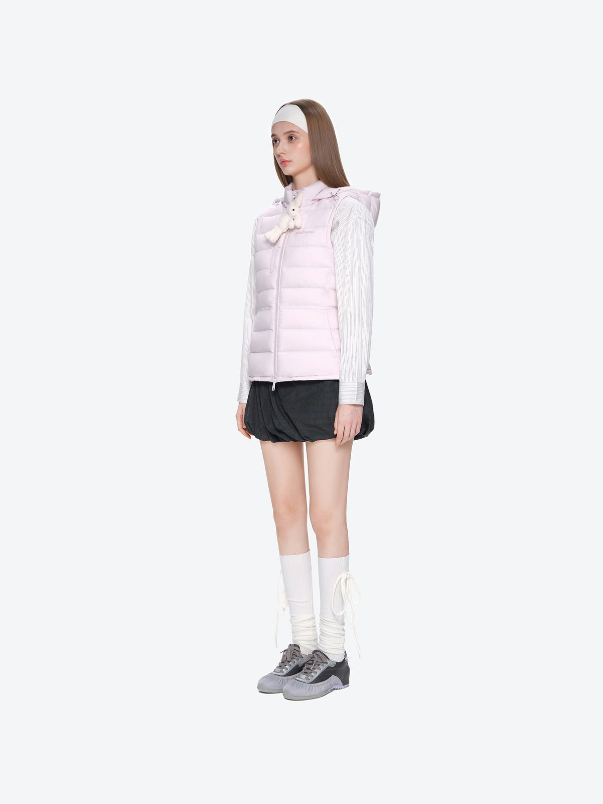 13DE MARZO Cinched Waist Quilted Down Vest Pink