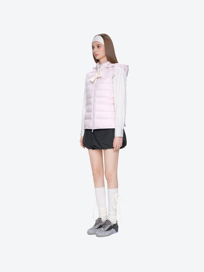 13DE MARZO Cinched Waist Quilted Down Vest Pink