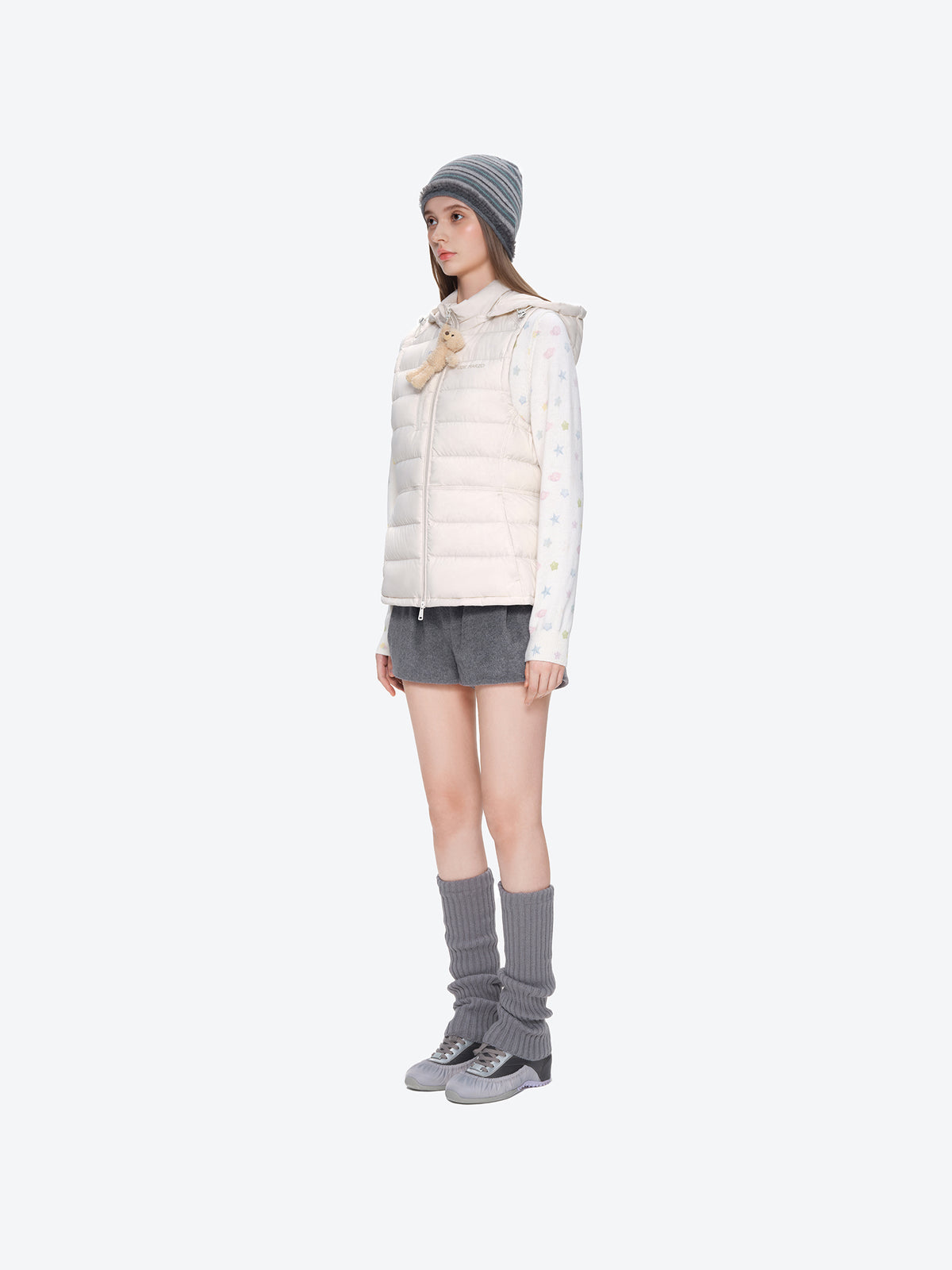 13DE MARZO Cinched Waist Quilted Down Vest White