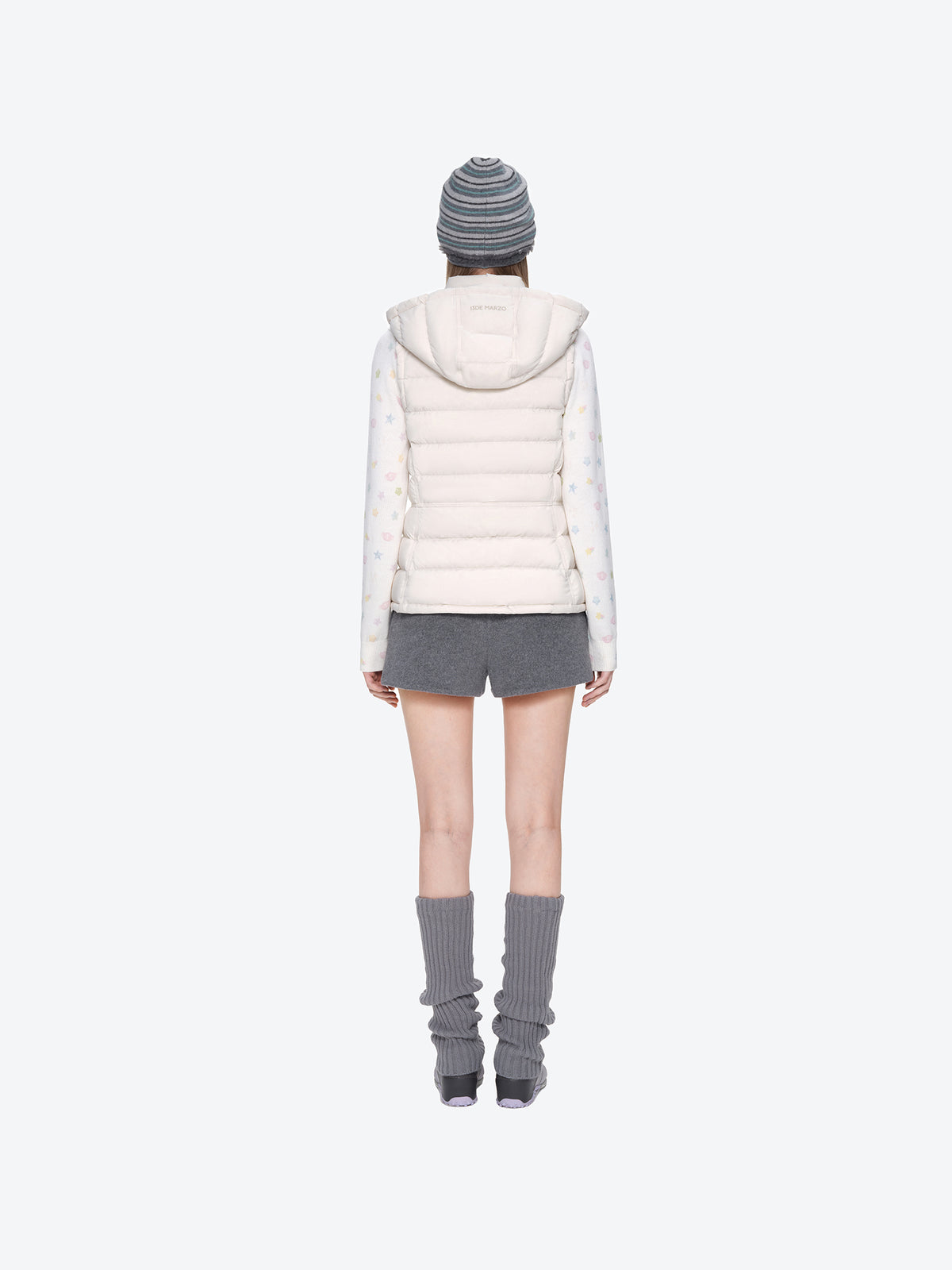 13DE MARZO Cinched Waist Quilted Down Vest White
