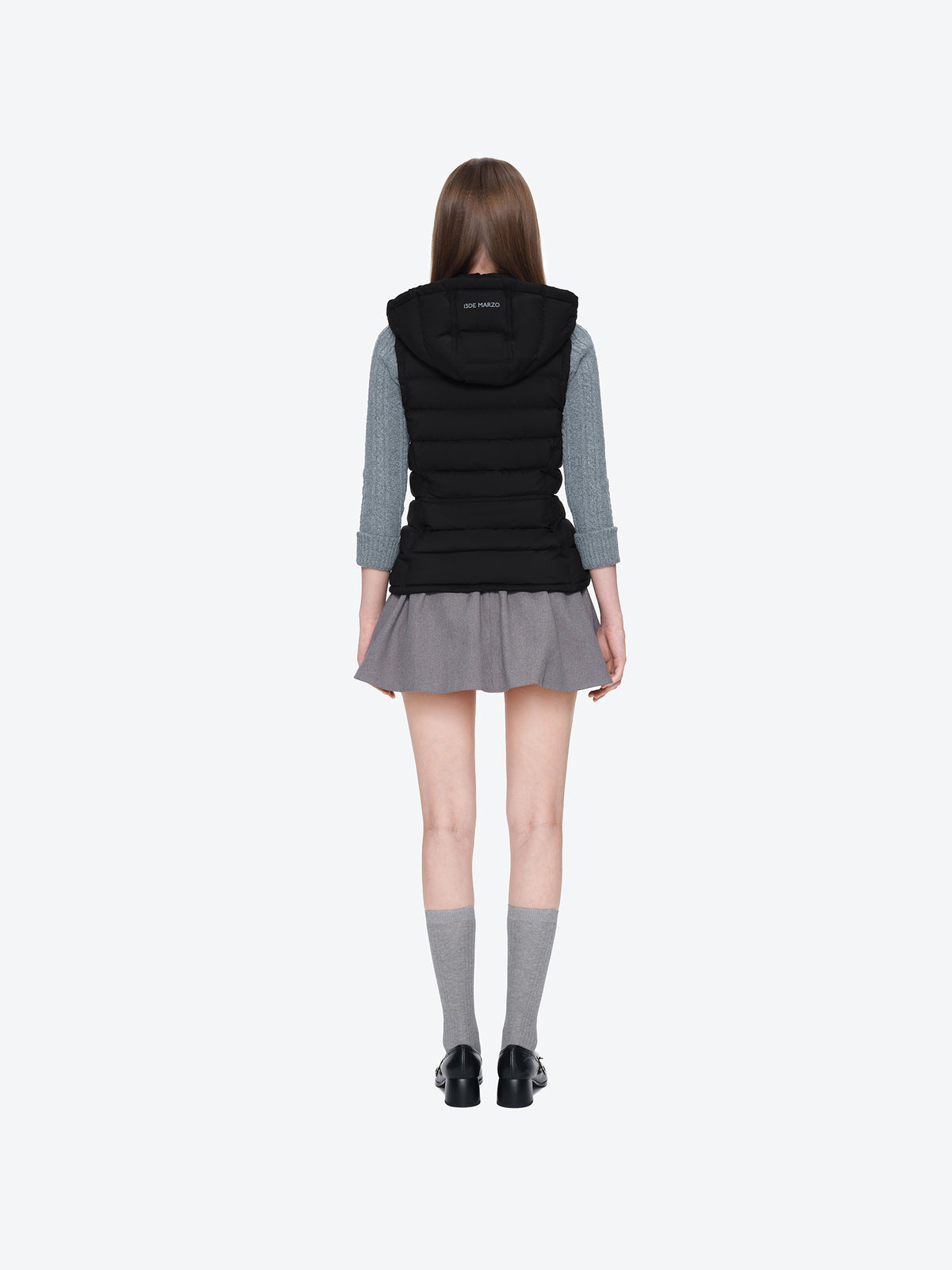 13DE MARZO Cinched Waist Quilted Down Vest Black
