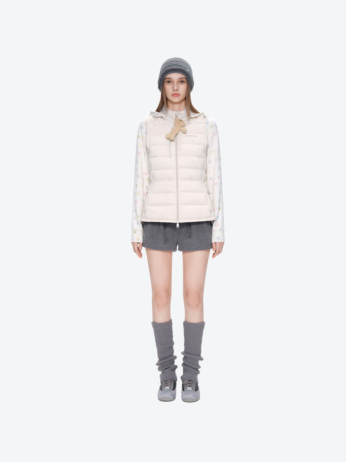 13DE MARZO Cinched Waist Quilted Down Vest White