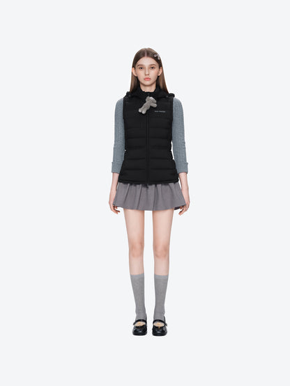 13DE MARZO Cinched Waist Quilted Down Vest Black