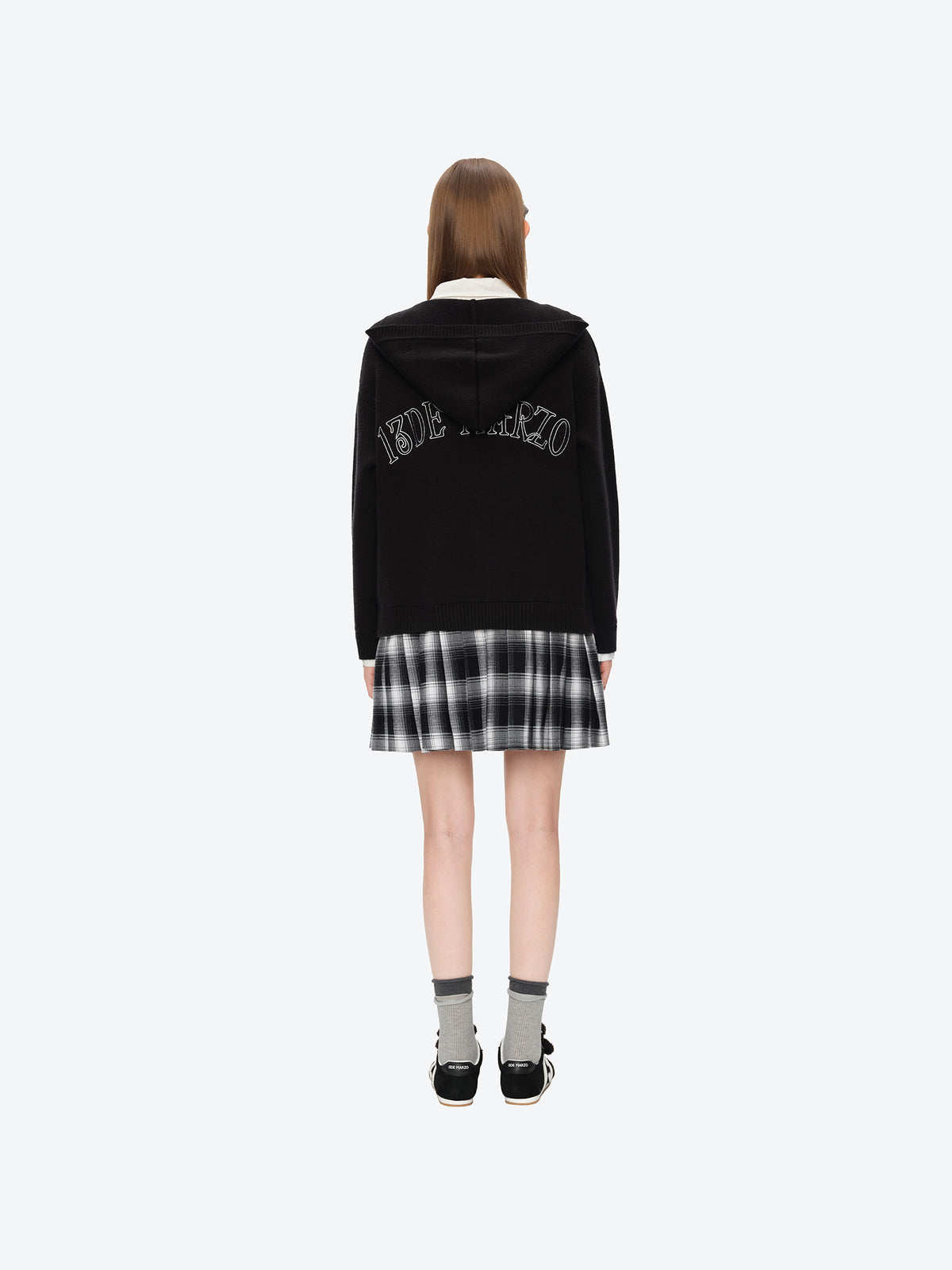 13DE MARZO Mock Three Piece Knit Pleated School Dress Black
