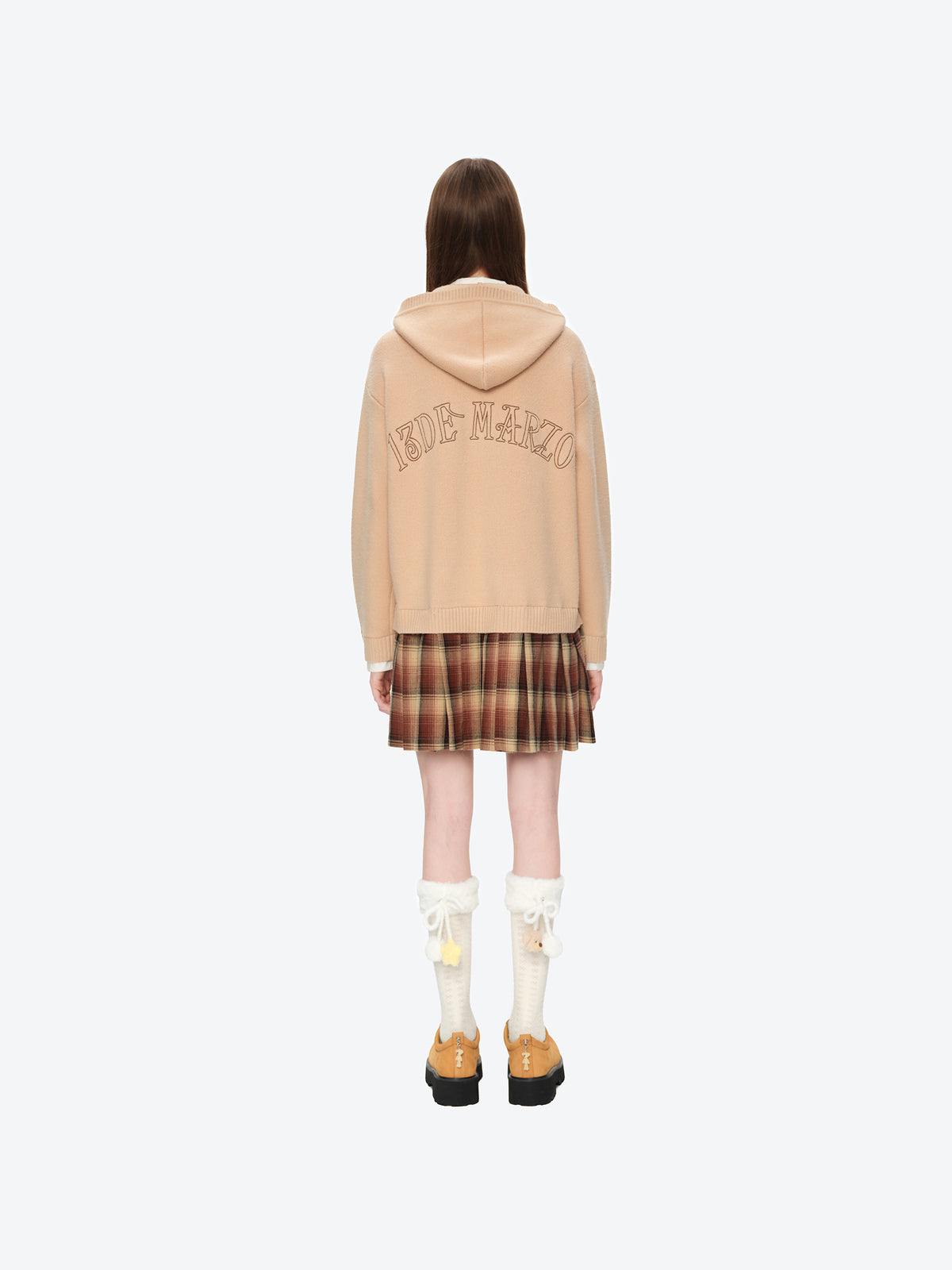 13DE MARZO Mock Three Piece Knit Pleated School Dress Khaki