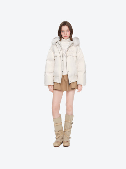 13DE MARZO Doozoo Fur Collar Parka Down Jacket Beige