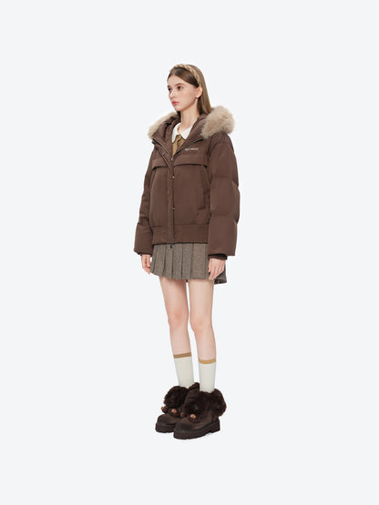 13DE MARZO Doozoo Fur Collar Parka Down Jacket Brown