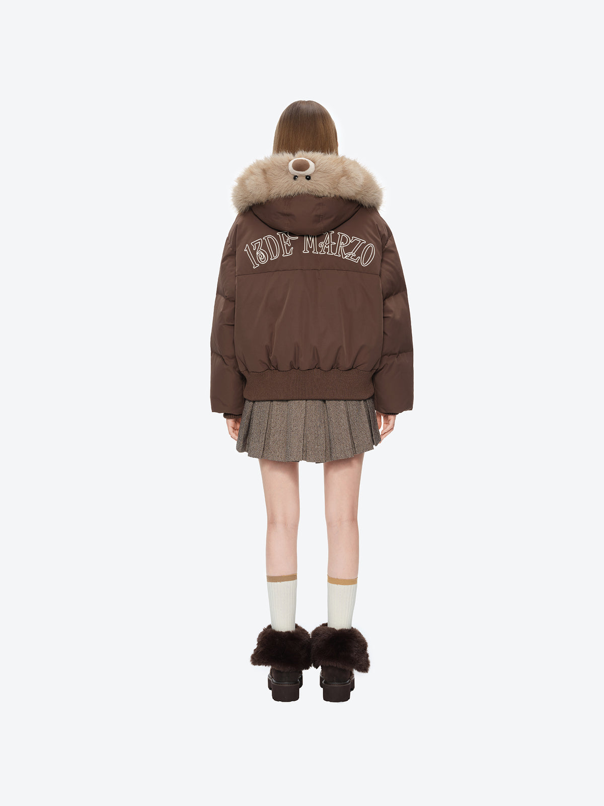 13DE MARZO Doozoo Fur Collar Parka Down Jacket Brown