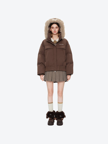 13DE MARZO Doozoo Fur Collar Parka Down Jacket Brown