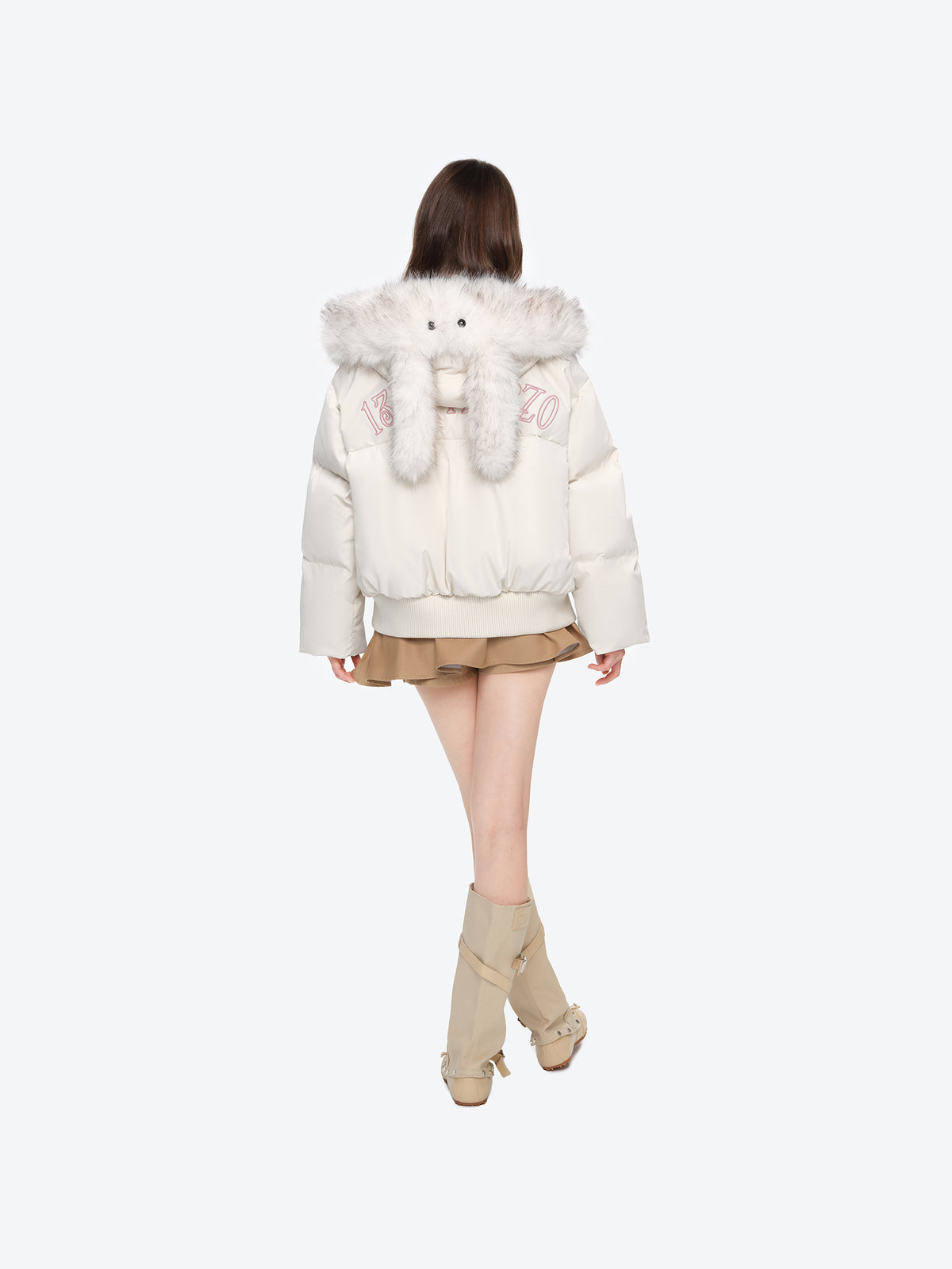 13DE MARZO Doozoo Fur Collar Parka Down Jacket Beige
