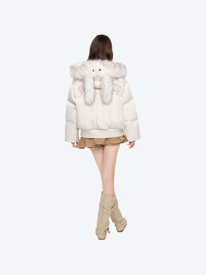13DE MARZO Doozoo Fur Collar Parka Down Jacket Beige