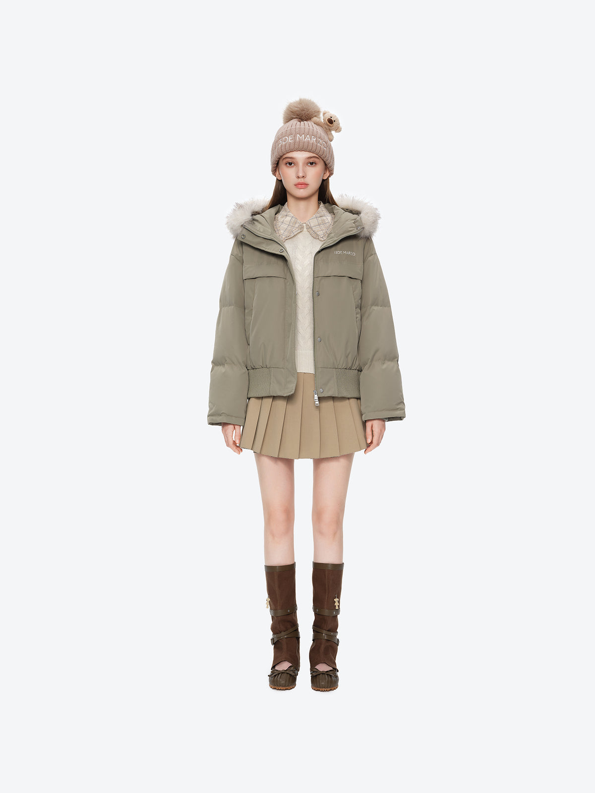 13DE MARZO Doozoo Fur Collar Parka Down Jacket Green