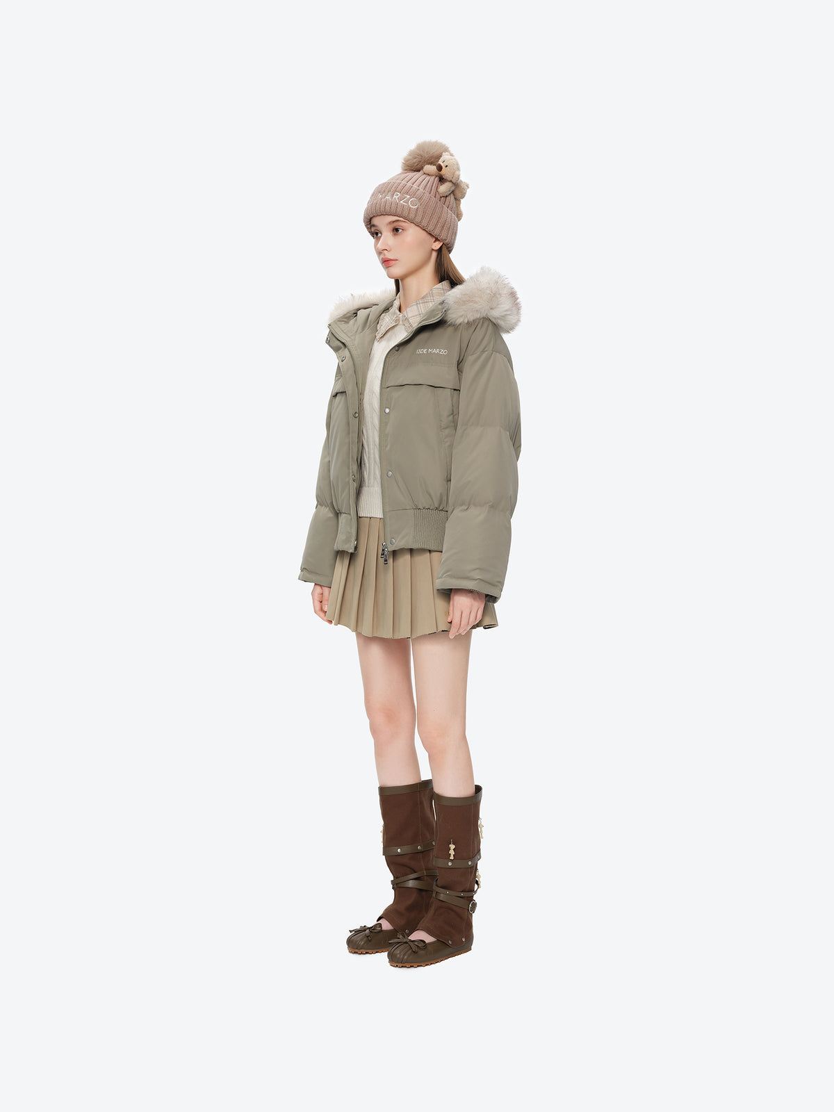 13DE MARZO Doozoo Fur Collar Parka Down Jacket Green