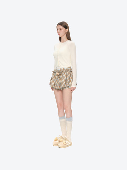 13DE MARZO Plaid Bow Tulle Skirt Khaki