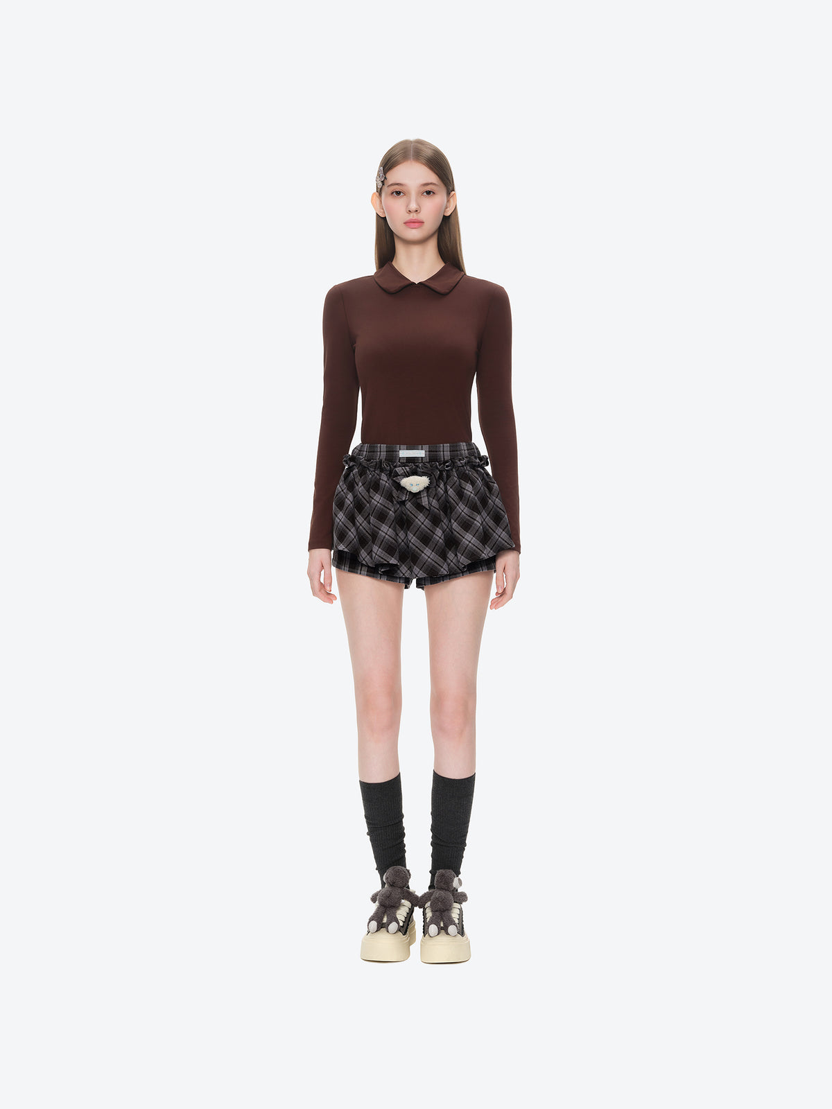 13DE MARZO Plaid Bow Tulle Skirt Blue