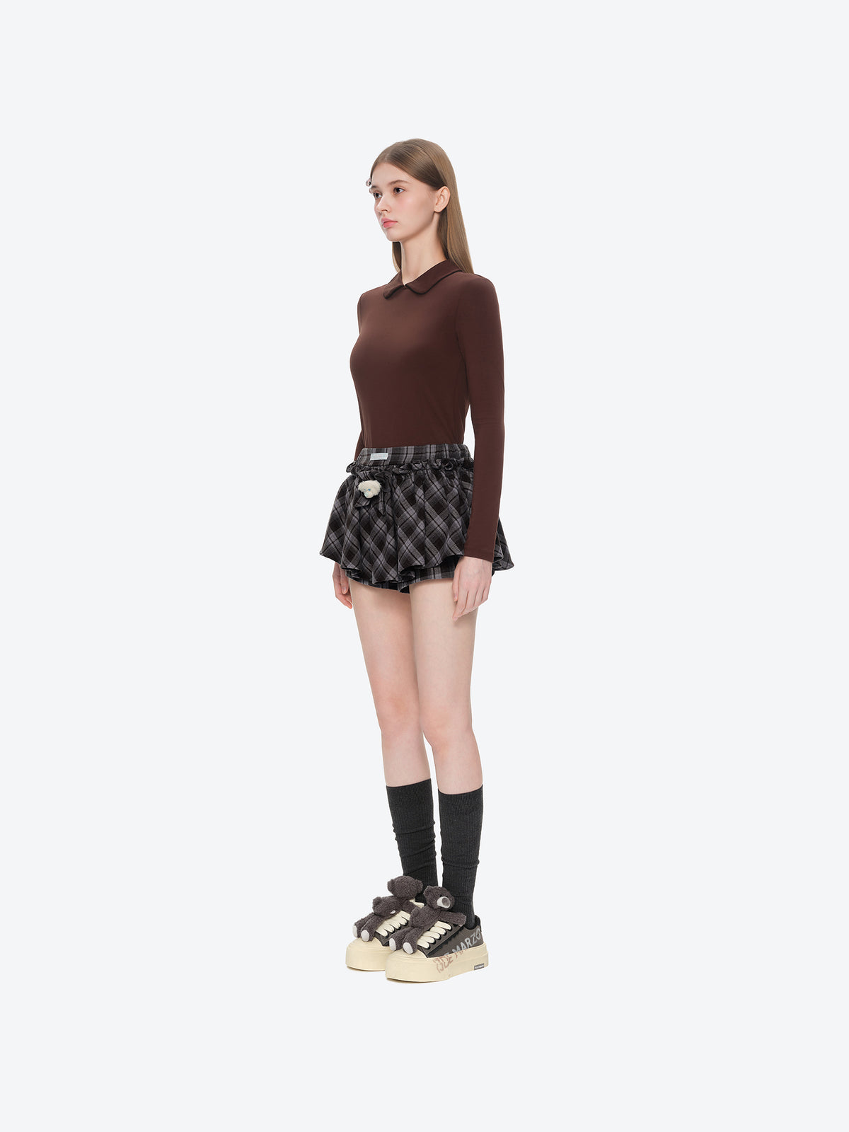 13DE MARZO Plaid Bow Tulle Skirt Blue