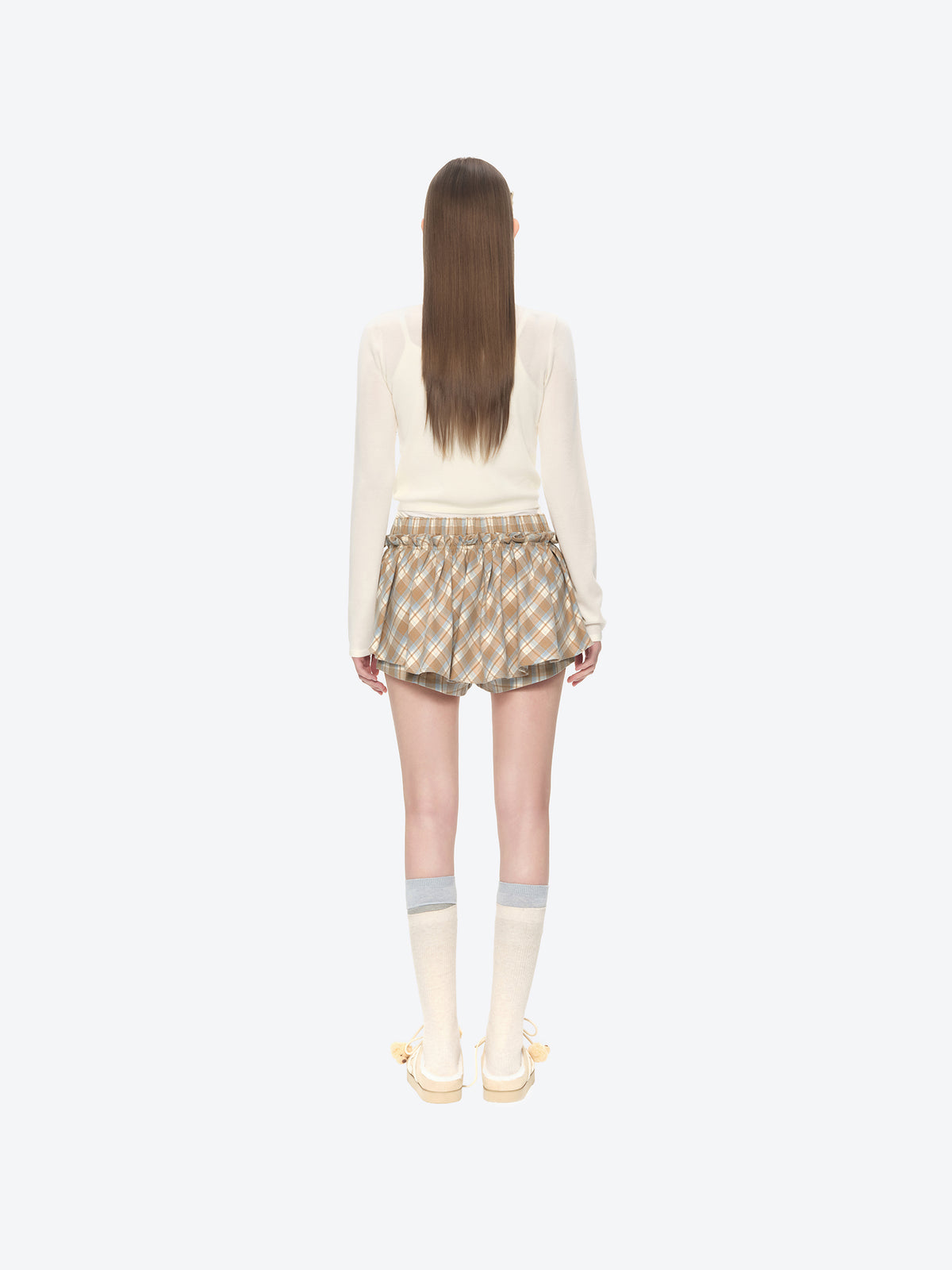 13DE MARZO Plaid Bow Tulle Skirt Khaki