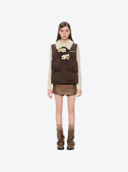 13DE MARZO Star Button Fur Collar Down Vest