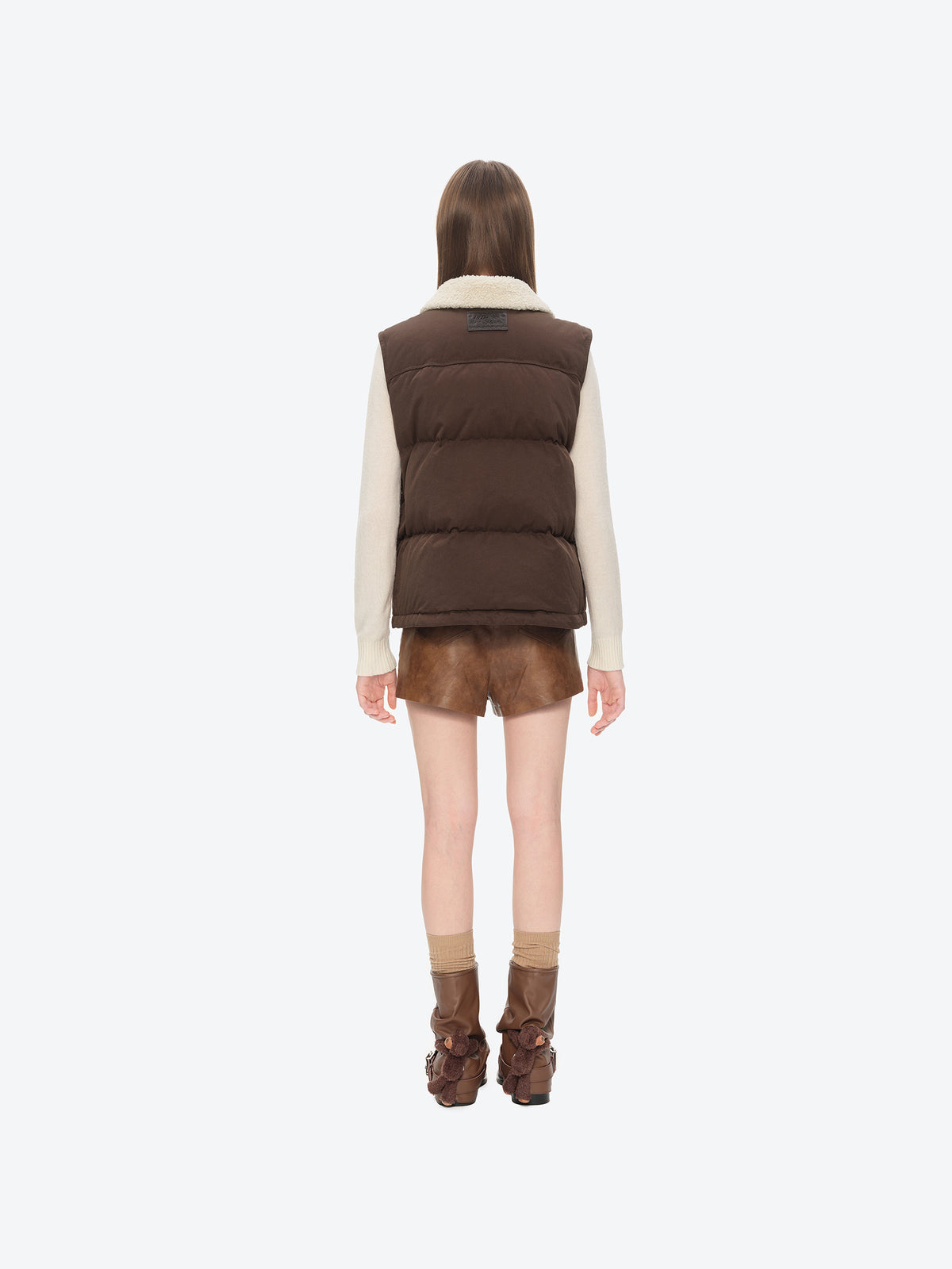 13DE MARZO Star Button Fur Collar Down Vest