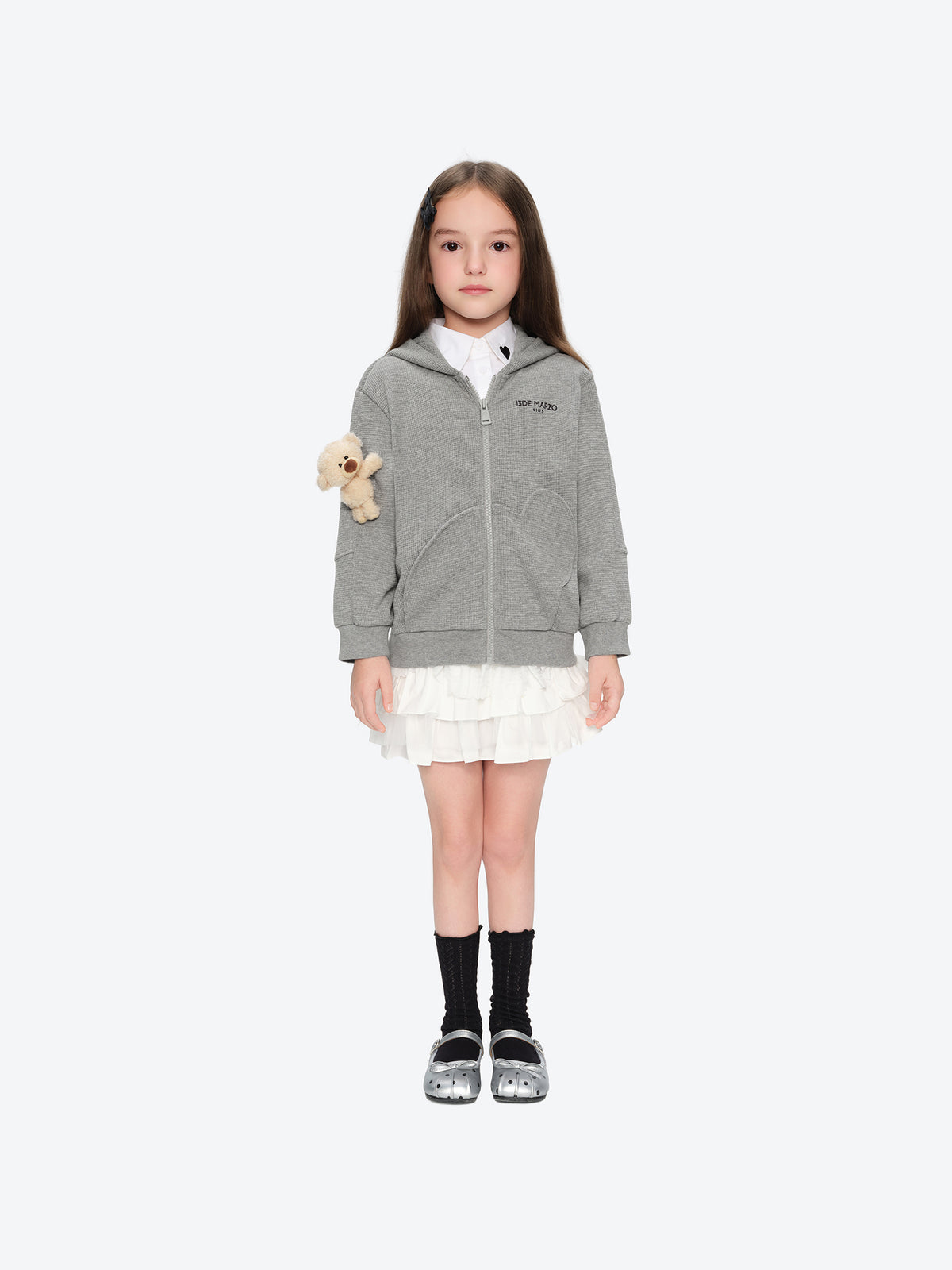 13DE MARZO BabyBear Waffle Zip Sweatshirt Jacket Grey
