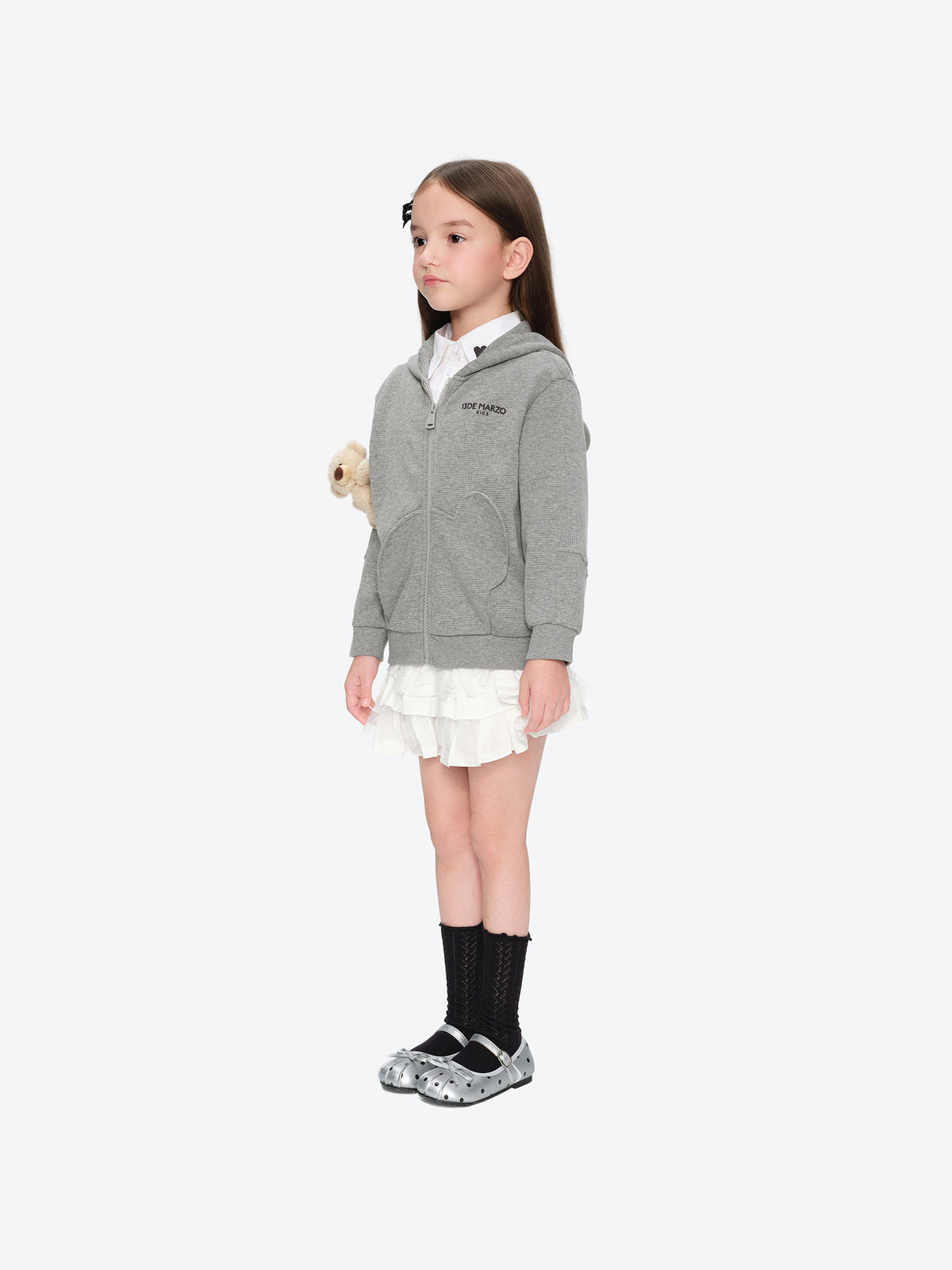 13DE MARZO BabyBear Waffle Zip Sweatshirt Jacket Grey