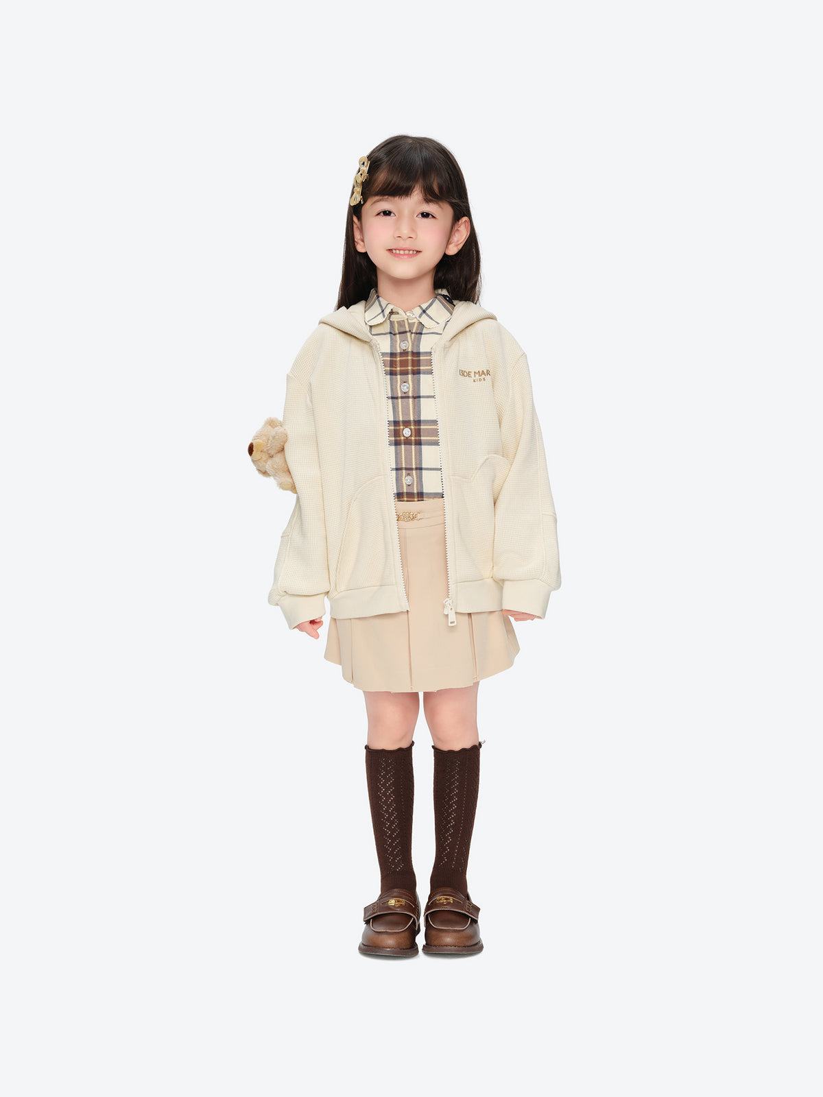 13DE MARZO BabyBear Waffle Zip Sweatshirt Jacket Beige
