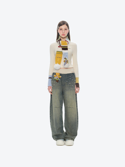 13DE MARZO Snow Bear Color Block Knit Scarf Colorful - 13DE MARZO