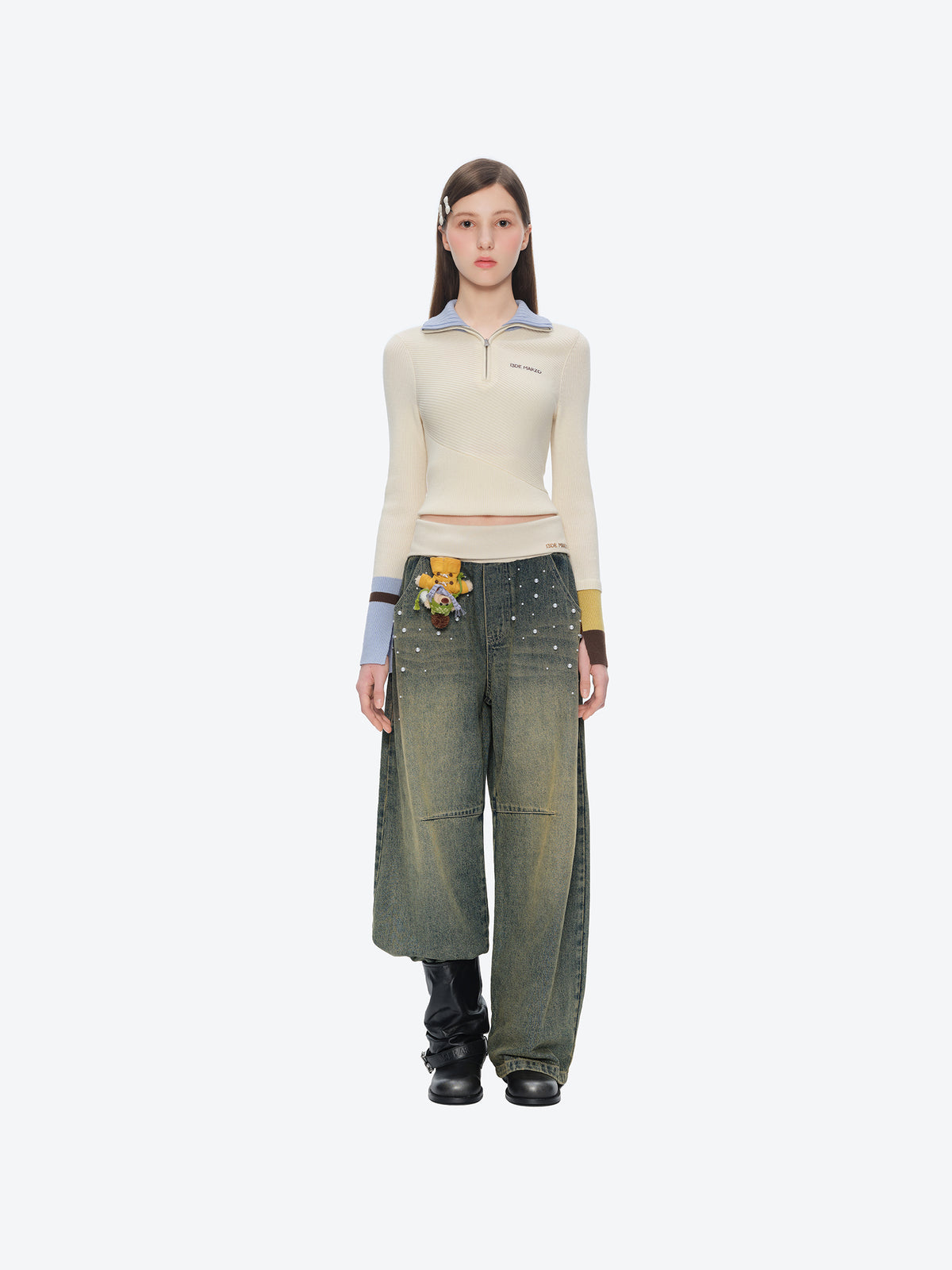 13DE MARZO Snow Bear Beaded Pants Blue