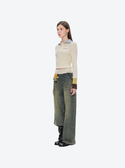 13DE MARZO Snow Bear Beaded Pants Blue