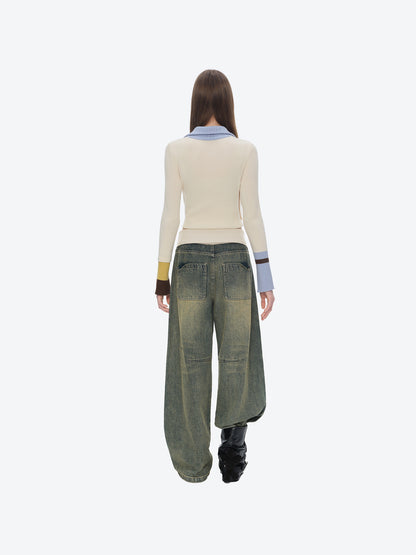 13DE MARZO Snow Bear Beaded Pants Blue