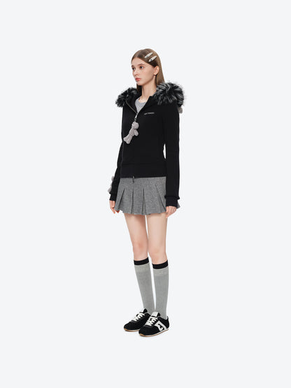 13DE MARZO Doozoo Fur Collar Hoodie Black